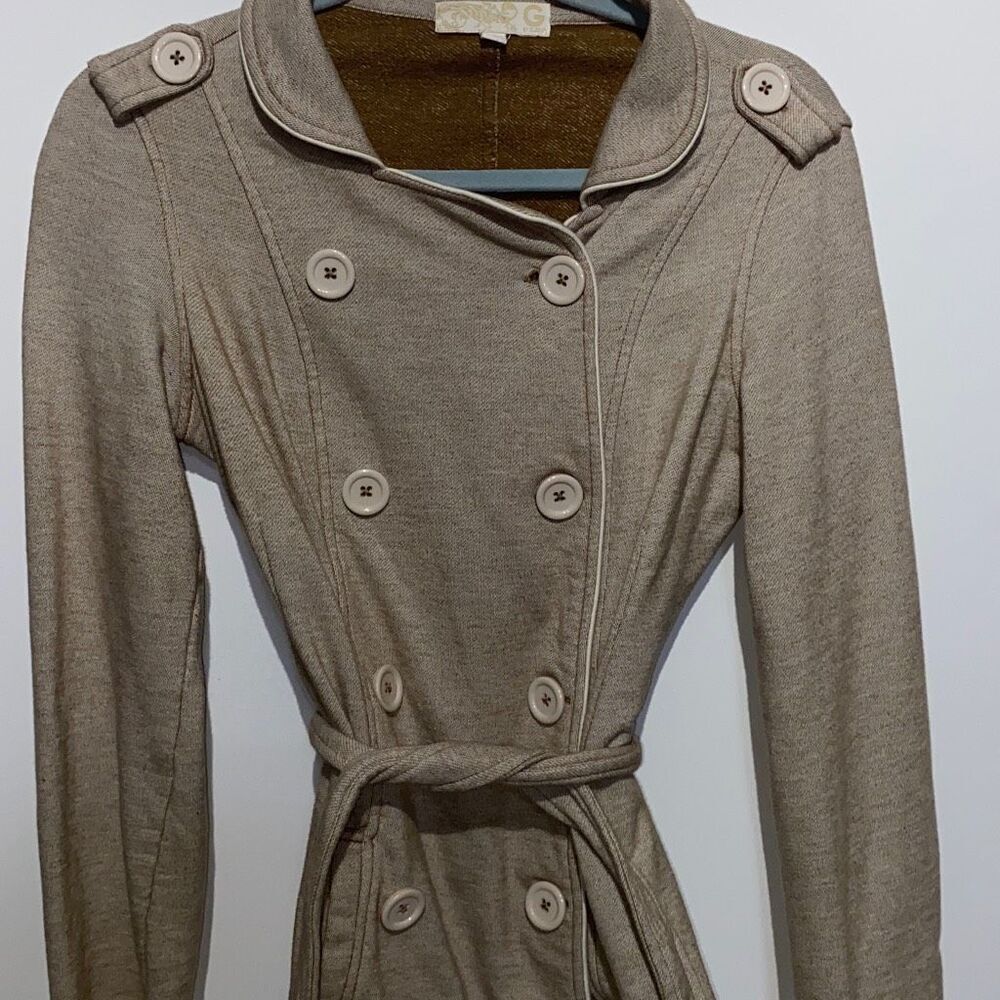 G by GUESS Womens Tan Knit Double Breasted Belted Trench Jacket Size M